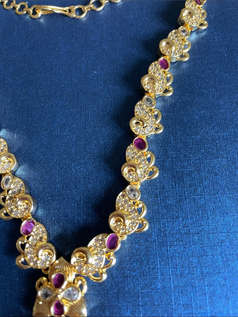 Gold-Tone Floral Pendant Necklace with Pink Gem Accents by